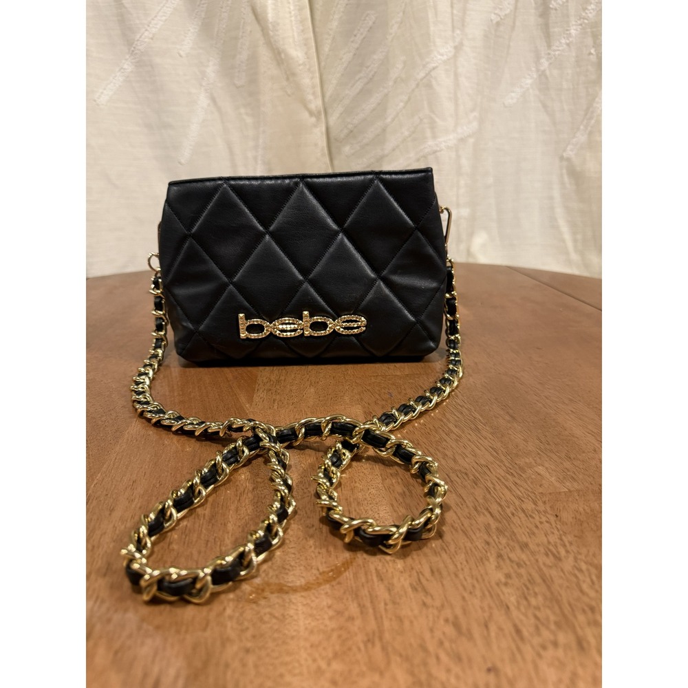 Bebe Black Quilted Crossbody Chain Flap Bag / Shoulder Bag - Gold Hardware